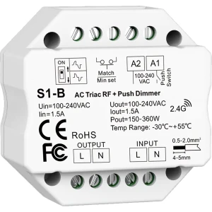 LED Push Dimmer - 200W - Fase afsnijding & Fase aansnijding - 2.4G - Beschermd tegen Overbelasting & Oververhitting - Universeel
