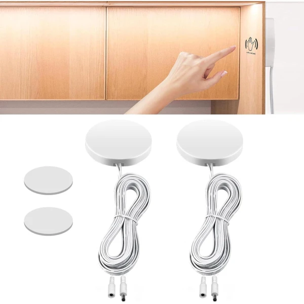 Allecto Plus - 2-pack LED touch-dimmer schakelaar 12V-24V 60W voor LED-strip - wit - geen gaten nodig - sensor - hout - DC-interface.