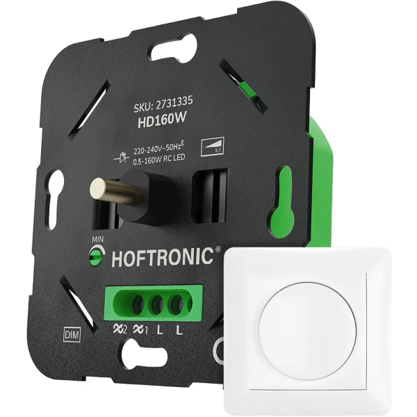 LED dimmer met draaiknop 160W - 0.5-160W - Fase-afsnijding (trailing edge) - Wisselschakeling - Soft-start - Instelbare dimbaarheid - Inclusief wit afdekraam