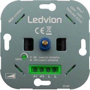 SnelShoppen - LED Dimmer, Dimbare LED 0-150W/Halogen 10-300W, 220-240V, Flush-mounted Rotary Dimmer, Wanddimmer met Stille Fase Afsnijding