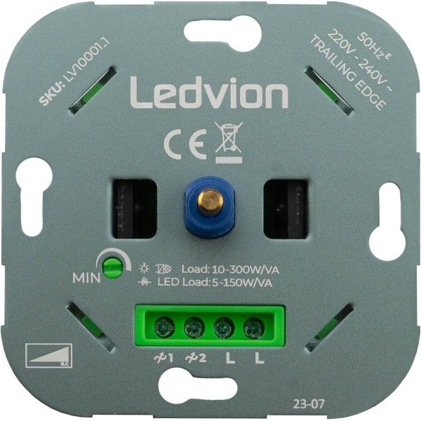 SnelShoppen - LED Dimmer, Dimbare LED 0-150W/Halogen 10-300W, 220-240V, Flush-mounted Rotary Dimmer, Wanddimmer met Stille Fase Afsnijding SnelShoppen - LED Dimmer, Dimbare LED 0-150W/Halogen 10-300W, 220-240V, Flush-mounted Rotary Dimmer, Wanddimmer met Stille Fase Afsnijding