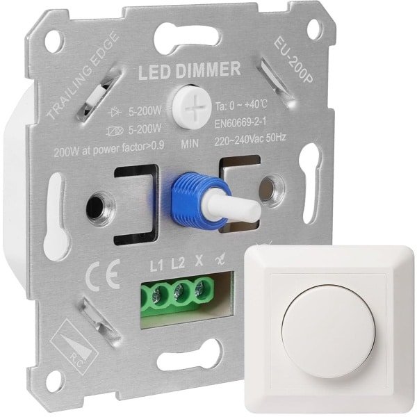 SnelShoppen - LED Dimmer Switch 230V Dimbare Schakelaar voor LED/Halogeen 5-200W, Dimbare Rotary Knop met Wit Afdekplaatje, Geschikt voor Woonkamer, K SnelShoppen - LED Dimmer Switch 230V Dimbare Schakelaar voor LED/Halogeen 5-200W, Dimbare Rotary Knop met Wit Afdekplaatje, Geschikt voor Woonkamer, K
