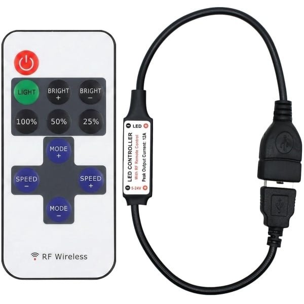 SnelShoppen - Mini USB RF Draadloze Dimmer Remote Control - 11 Knoppen LED Controller met Radio Controle voor DC5-24V LED Strips en USB Verlichting