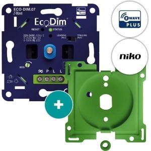 EcoDim Z-Wave led dimmer, ECO-DIM.07 Z-Wave, druk/draai, inbouw, Touchlink, 0-250W LED, voor Niko