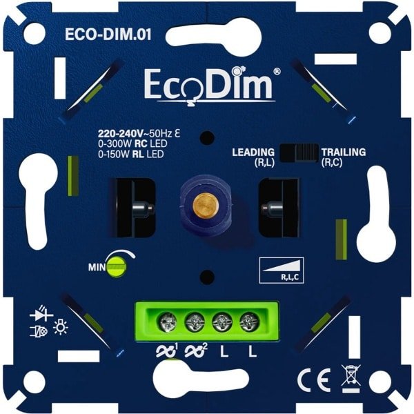EcoDim led dimmer ECO-DIM.01 0-300W RLC, fase aansnijding & fase afsnijding, universeel, voor alle merken afdekmateriaal