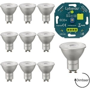 GU10 LED lamp - 10 pack - 8W - Dimbaar - Warm wit licht + LED dimmer 0-175W