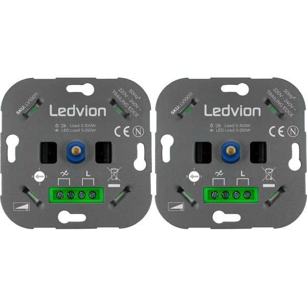 Ledvion - 2x LED Dimmer 5-250 Watt, Wisselschakeling >2 dimmers, 1 lichtpunt, Fase-afsnijdbaar