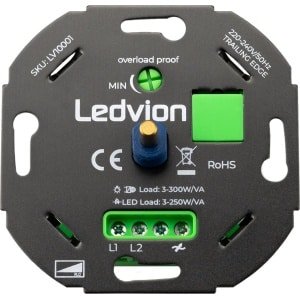 Ledvion - LED Dimmer 5-150 Watt, Universeel, LED, Inbouw dimmer, Fase-afsnijdbaar