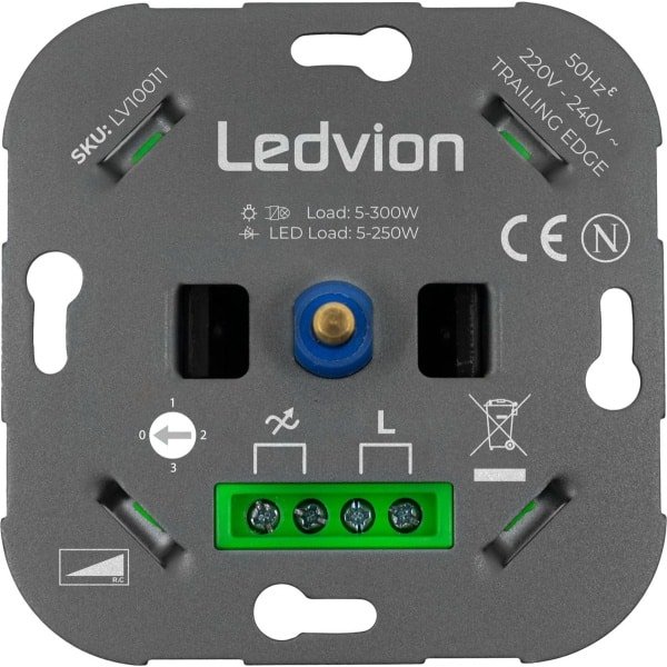 Ledvion - LED Dimmer 5-250 Watt, Wisselschakeling >2 dimmers, 1 lichtpunt, Fase-afsnijdbaar