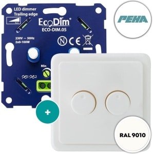 PEHA duo led dimmer, ECO-DIM.05, druk/draai, kleine inbouwdiepte, 2x 100W LED, inclusief wit afdekmateriaal passend in PEHA serie