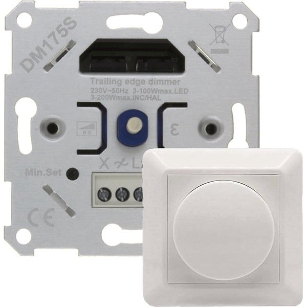 Universele LED Dimmer - Dimmer Inclusief afdekplaat - Glanzend wit - 3-200W - Fase afsnijding