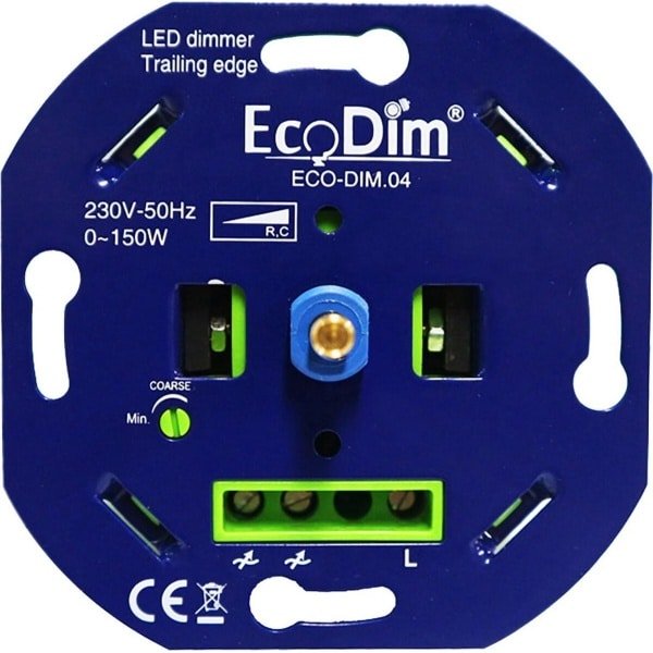 EcoDim - LED Dimmer - ECO-DIM.04 - Fase Afsnijding RC - Inbouw - Enkel Knop - 0-150W