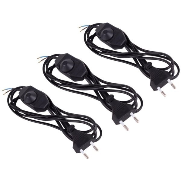 3 x Stroomkabel - LED - Nu met extra gereedschap setje - Halogeen - Bulb - Aan-Uit - Dimmen - connector - snoerdimmer - 2 m zwart