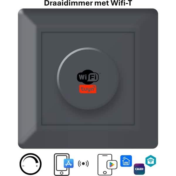 Freelux Draaiknop | Wifi Tuya | Led Dimmer | 250VA/1,1A | Inbouw | Antraciet mat gelakt