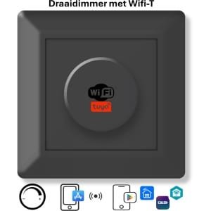 Freelux Draaiknop | Wifi Tuya | Led Dimmer | 500W/2,1A | Signaal zwart mat gelakt