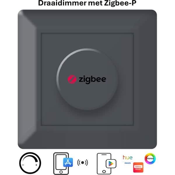 Freelux Draaiknop | Zigbee-P | led-dimmer | 230VAC - 250VA/1,1A | Antraciet mat gelakt