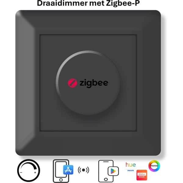 Freelux Draaiknop | Zigbee-P | led-dimmer | 230VAC - 500VA/2,1A | Signaal zwart mat gelakt