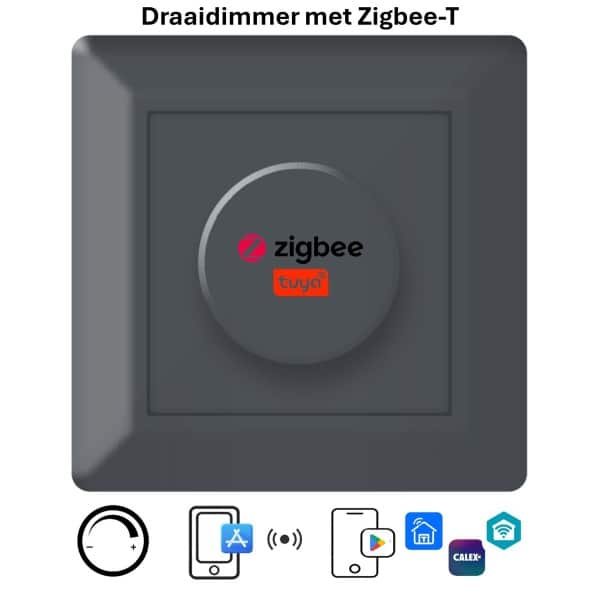 Freelux Draaiknop | Zigbee-T | led-dimmer | 230VAC - 500VA/2,1A | Antraciet mat gelakt