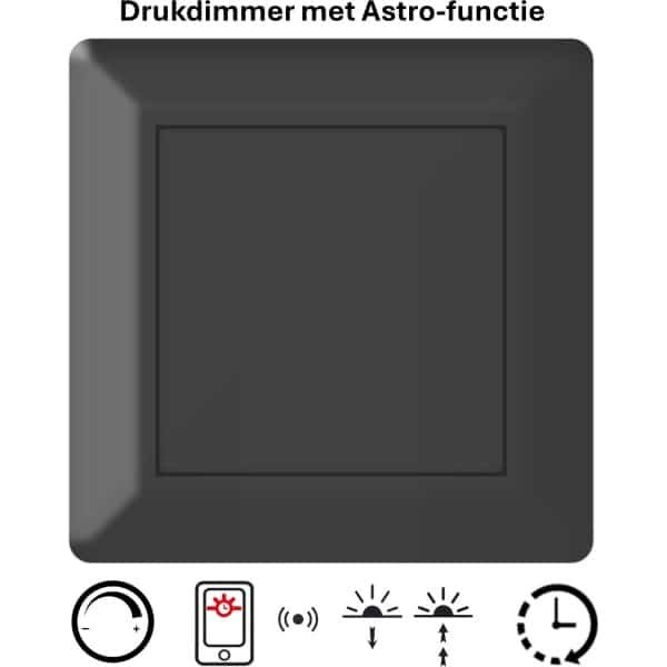 Freelux Drukknop | Astro-schakelklok met app | led-dimmer | 230VAC - 500VA/2,1A | Signaal zwart mat gelakt