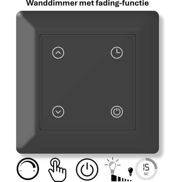 Freelux Drukknop Fading met doof tijd | led-dimmer | 230VAC - 250VA/1,1A | Signaal zwart mat gelakt