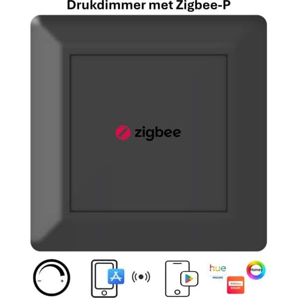 Freelux Drukknop | Zigbee-P | led-dimmer | 230VAC - 500VA/2,1A | Signaal zwart mat gelakt