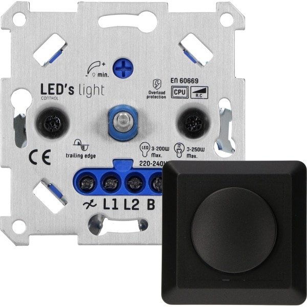 LED Dimmer zwart 10-250W - complete universele set - geschikt voor alle dimbare lampen