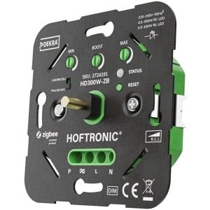 HOFTRONIC - LED Dimmer - Smart WiFi - HD300W - Fase Afsnijding (RC) & Fase Aansnijding (RL) - Zigbee - Inbouw - Enkel - 0.5 - 300 Watt - Werkt met alle Zigbee systemen - Universeel inbouwen