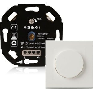 Led Dimmer - 0.5 tot 250 Watt - Universele LED Dimmer + Afdekplaat - Led Dimmer Inbouw - Dimmer Schakelaar - Dimmer afdekraam