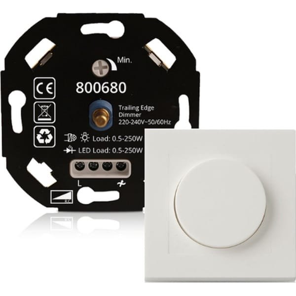 Led Dimmer - 0.5 tot 250 Watt - Universele LED Dimmer + Afdekplaat - Led Dimmer Inbouw - Dimmer Schakelaar - Dimmer afdekraam
