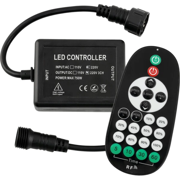 Odaily LED Dimmer met Afstandsbediening voor Prikkabels - 750W - IP65 Waterdicht - Timerfunctie - Dimmer voor Lichtsnoeren en Lichtslingers