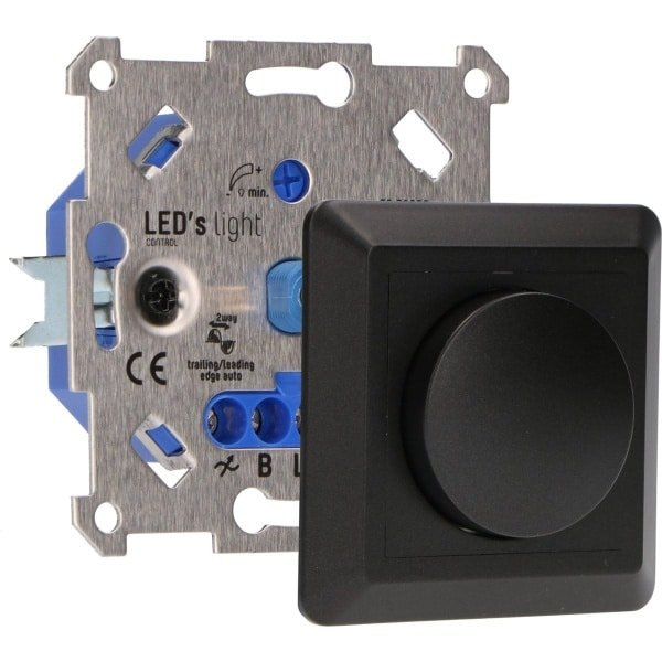 Premium Universal Dimmer 250W - Inbouw, 2-Draads, Zwart Afdekraam - Geschikt voor LED, Gloei-, Halogeenlampen - Auto Detectie & Overbelastingsbescherming