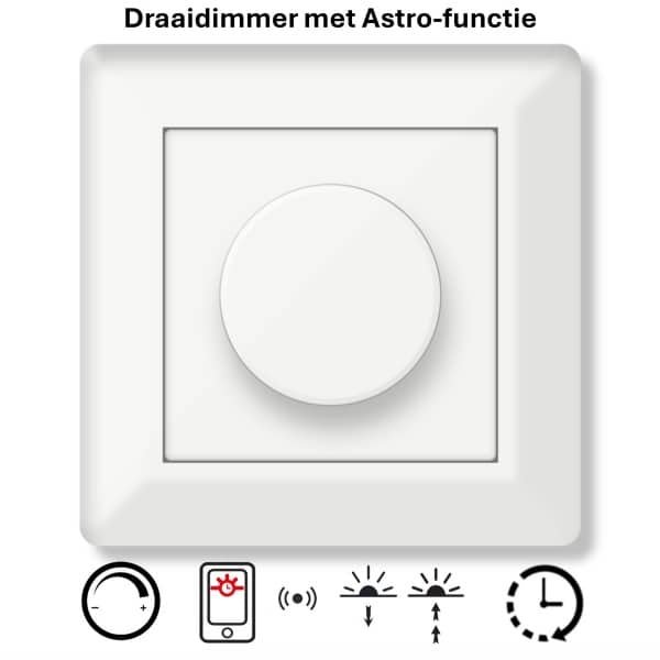 Freelux Draaiknop | Astro-schakelklok met app | led-dimmer | 230VAC - 250VA/1,1A | Zuiver wit glans