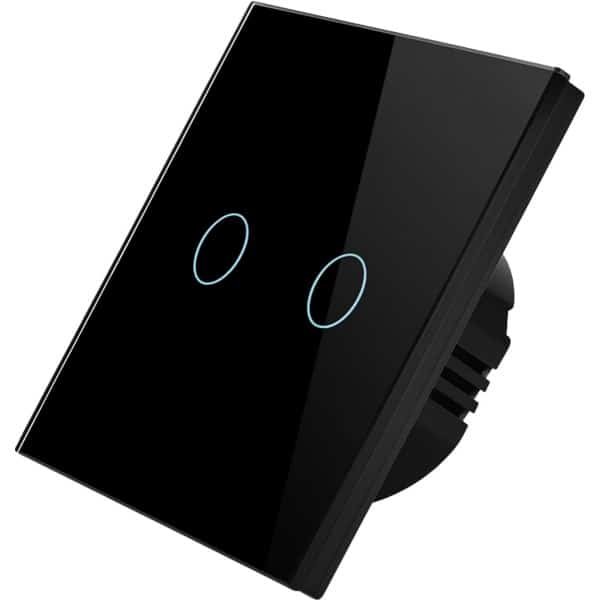 Smart WiFi LED Dimmer - Glazen Schakelaar - Zwart - 2 Lichtpunten - TrueLED