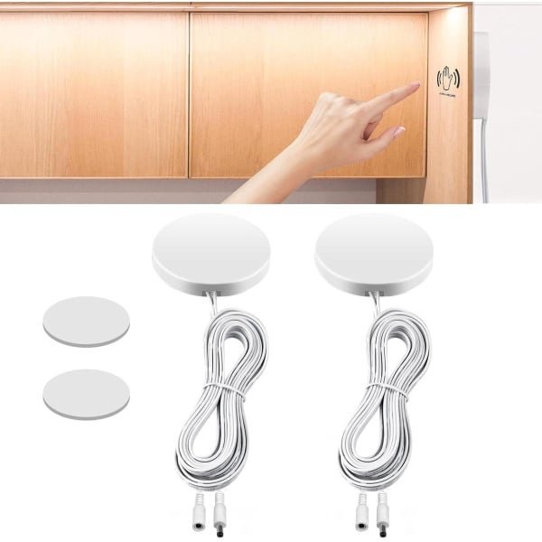 Allecto Plus - 2-pack LED touch-dimmer schakelaar 12V-24V 60W voor LED-strip - wit - geen gaten nodig - sensor - hout - DC-interface.