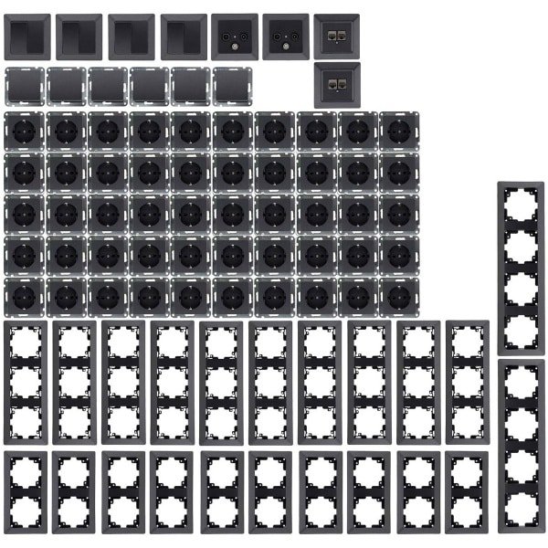Complete Set Wandcontactdozen en Schakelmateriaal 94-Delig Inbouw Antraciet