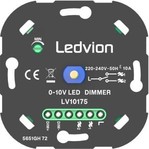 Ledvion - 0-10V LED Dimmer - Compacte Inbouw - Flikkervrij - Wisselschakeling - 230-240V - Universeel