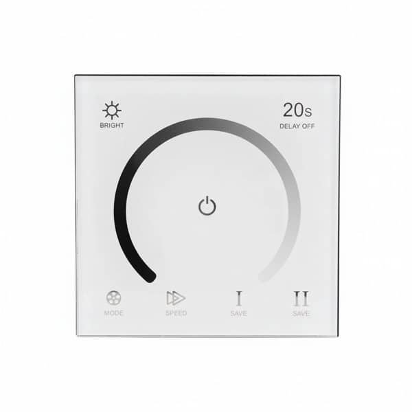 Luxe Touch Dimmer Wandpaneel - Dual White LED Controller - Glas - 86x86x36mm - 12V/24V - Voor Warm & Koud Wit - 288W