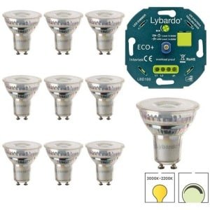 Lybardo - GU10 LED lamp - 10 pack - 5.5W - Dimbaar - Dim to Warm 2200K-3000K + LED Dimmer 3-200W