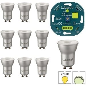Lybardo - GU10 LED lamp - GU11 spot 35mm - 10 pack - 3.5W - Dimbaar - Warmwit Licht + LED Dimmer 3-200W