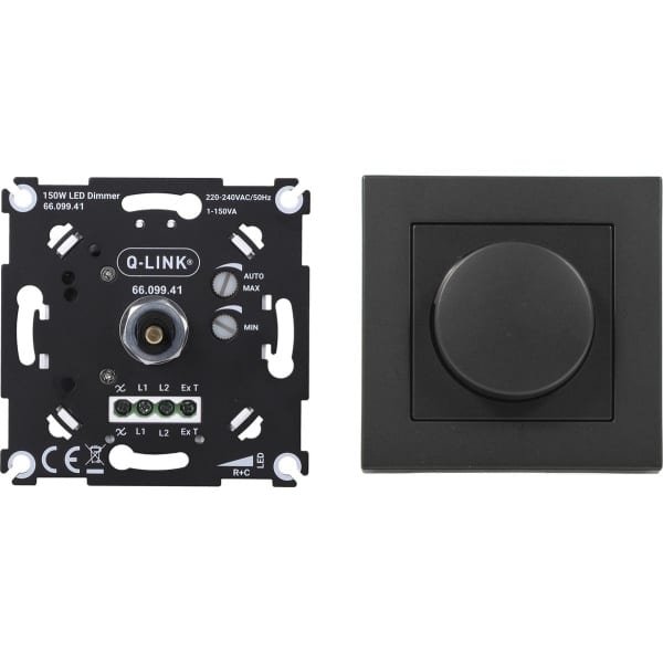 Q-Link dimmer LED - RC - druk-wissel - 1-150W - afdek element - zwart