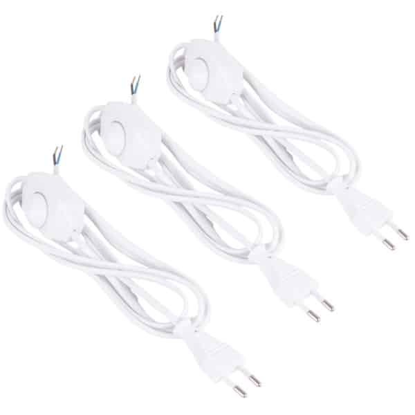 3 x Stroomkabel - LED - Halogeen - Bulb - Aan-Uit - Dimmen - connector - snoerdimmer - 2 m - Wit