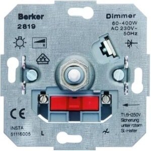 BERKER dimmer - Inbouwelement - 230V gloeilamp en 230V halogeen - 60 tot 400 watt - Draai/uit