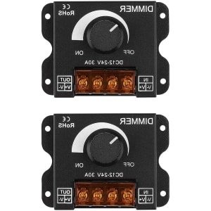 Dimmer voor LED-strip DC 12 V-24 V 30 A 360 W PWM-controller voor helderheidsinstelling aan/uit schakelaar - zwart aluminium behuizing (2 stuks)
