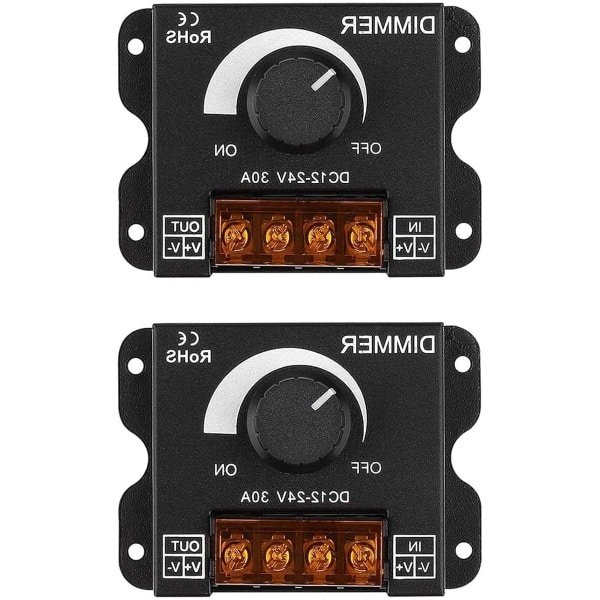 Dimmer voor LED-strip DC 12 V-24 V 30 A 360 W PWM-controller voor helderheidsinstelling aan/uit schakelaar - zwart aluminium behuizing (2 stuks)