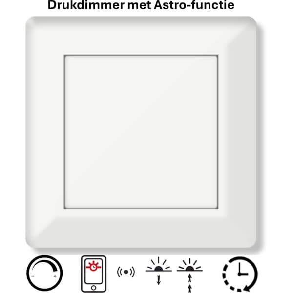 Freelux Drukknop | Astro Tijdschakelaar | Bluetooth | Led Dimmer | 2-polig | 230VAC - 300VA/1,3A_2P | Zuiver wit glans