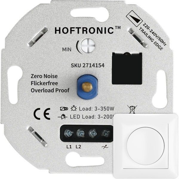 LED dimmer - 3-200 watt - Geschikt voor fase afsnijding - Universeel - Incl. wit afdekraam en draaiknop
