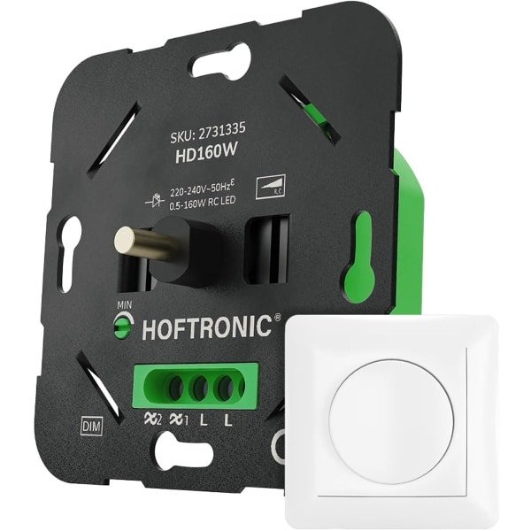 LED dimmer met draaiknop 160W - 0.5-160W - Fase-afsnijding (trailing edge) - Wisselschakeling - Soft-start - Instelbare dimbaarheid - Inclusief wit afdekraam
