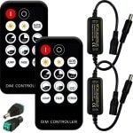 Mini RF dimmer-controller, 2 stuks, 14 toetsen, mini-controller, RF-dimmer, mini-led-controller met 2 conversiekoppen, mini RF led dimmer controller, led RF draadloze afstandsbediening voor