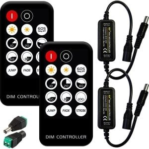 Mini RF dimmer-controller, 2 stuks, 14 toetsen, mini-controller, RF-dimmer, mini-led-controller met 2 conversiekoppen, mini RF led dimmer controller, led RF draadloze afstandsbediening voor