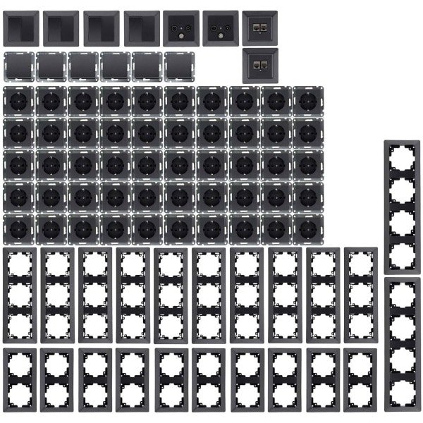 Complete Set Wandcontactdozen en Schakelmateriaal 94-Delig Inbouw Antraciet Complete Set Wandcontactdozen en Schakelmateriaal 94-Delig Inbouw Antraciet